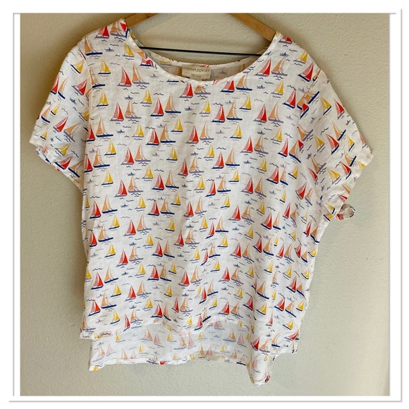 Cynthia Rowley Tops - Cynthia Rowley Linen Sailboat Blouse Short Sleeve Red Blue Size 2X